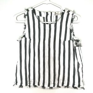 2/$30 Altar’d State - Wren Top Black White Striped Frayed Sleeveless Tank Small